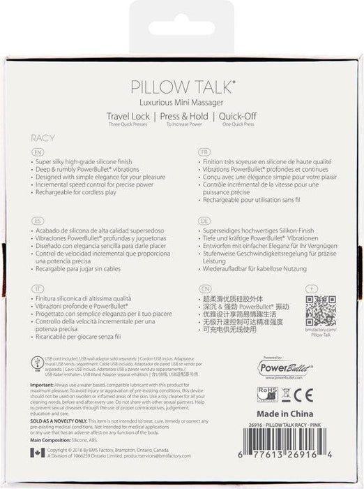 Pillow Talk Oplaadbare Mini Vibrator Racy - LichtRoze-Erotiekvoordeel.nl