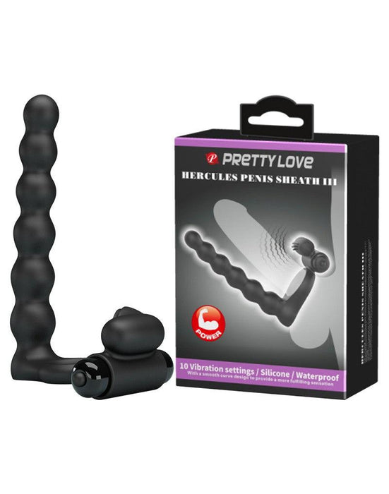 Pretty Love - Penis Vibrerende Cockring Met Buttplug Hercules - Zwart-Erotiekvoordeel.nl