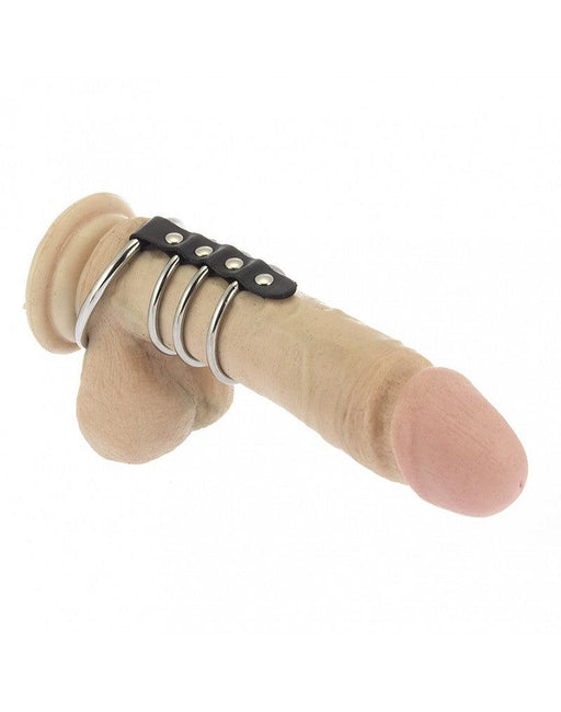 Rimba - Scrotum and 3 metal penis rings with leather strap - Diameter 55 and 40 mm-Erotiekvoordeel.nl