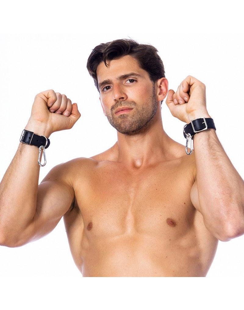 Rimba - Set bondage base con manette e cavigliere in pelle - Nero-Erotiekvoordeel.nl