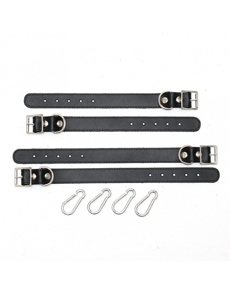 Rimba - Set bondage base con manette e cavigliere in pelle - Nero-Erotiekvoordeel.nl