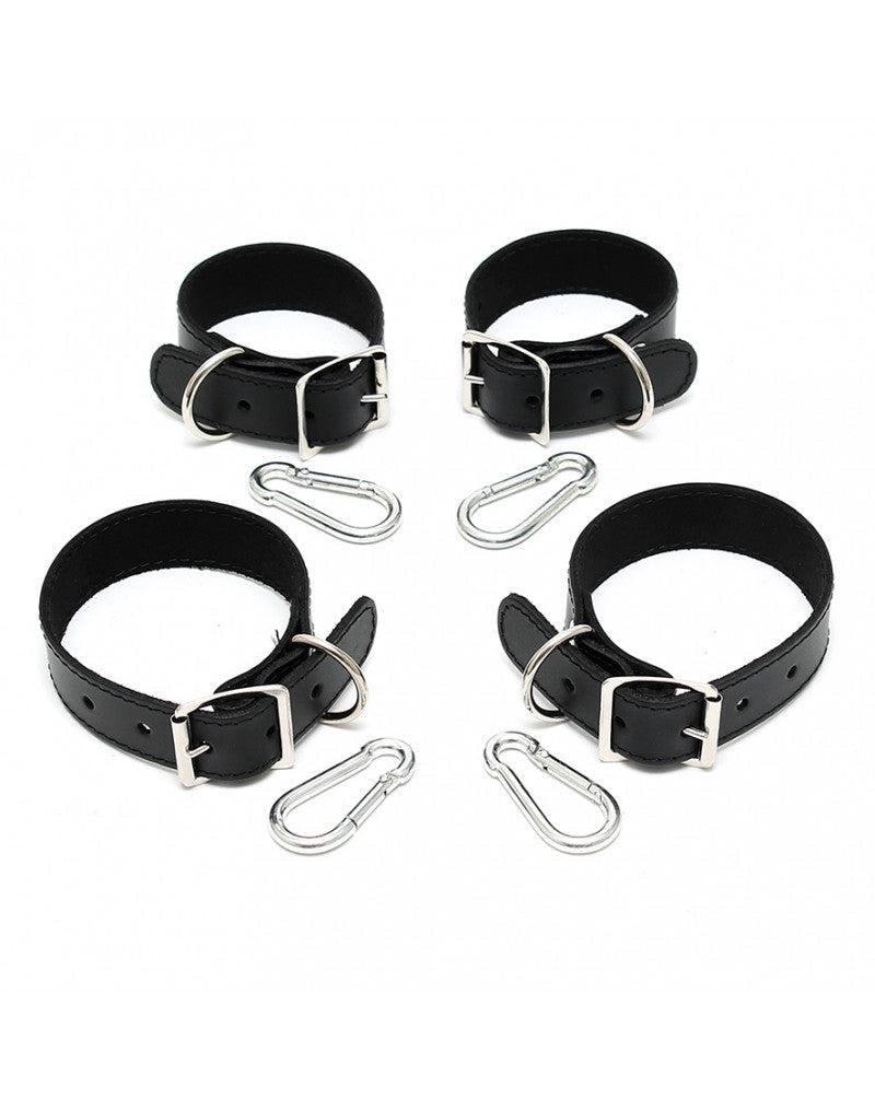 Rimba - Set bondage base con manette e cavigliere in pelle - Nero-Erotiekvoordeel.nl