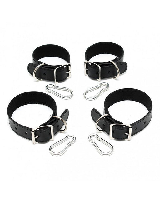 Rimba - Basic Bondage Set Handcuffs and Ankle Cuffs Leather - Black-Erotiekvoordeel.nl