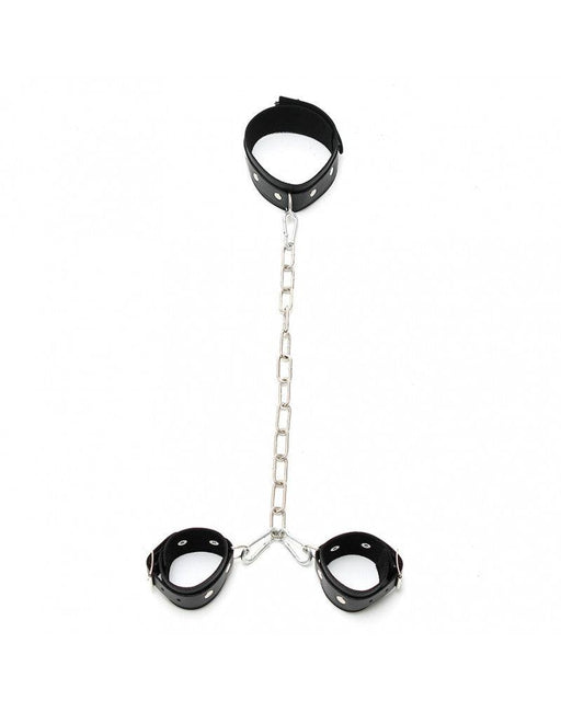 Rimba Bondage Play - Fessel-Set - Kombination aus Hals- und Handfesseln mit Metallkette - Erotiekvoordeel.nl