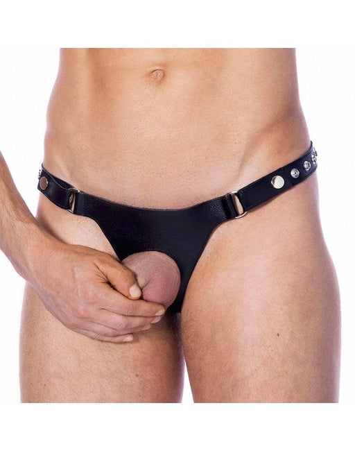 Rimba Bondage Play – Leren Herenstring met Open Penisopening-Erotiekvoordeel.nl
