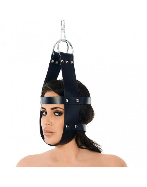 Rimba - Bondage Suspension Mask with Rings and Chin Strap - Black-Erotiekvoordeel.nl