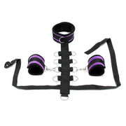 Rimba - Collare bondage con cintura bondage con anelli e manette separate - Nero/Viola-Erotiekvoordeel.nl