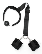 Rimba - Bondage Set - Mouth Gag - Handcuffs - Velcro - Black - Gag Diameter 45 mm - Erotiekvoordeel.nl