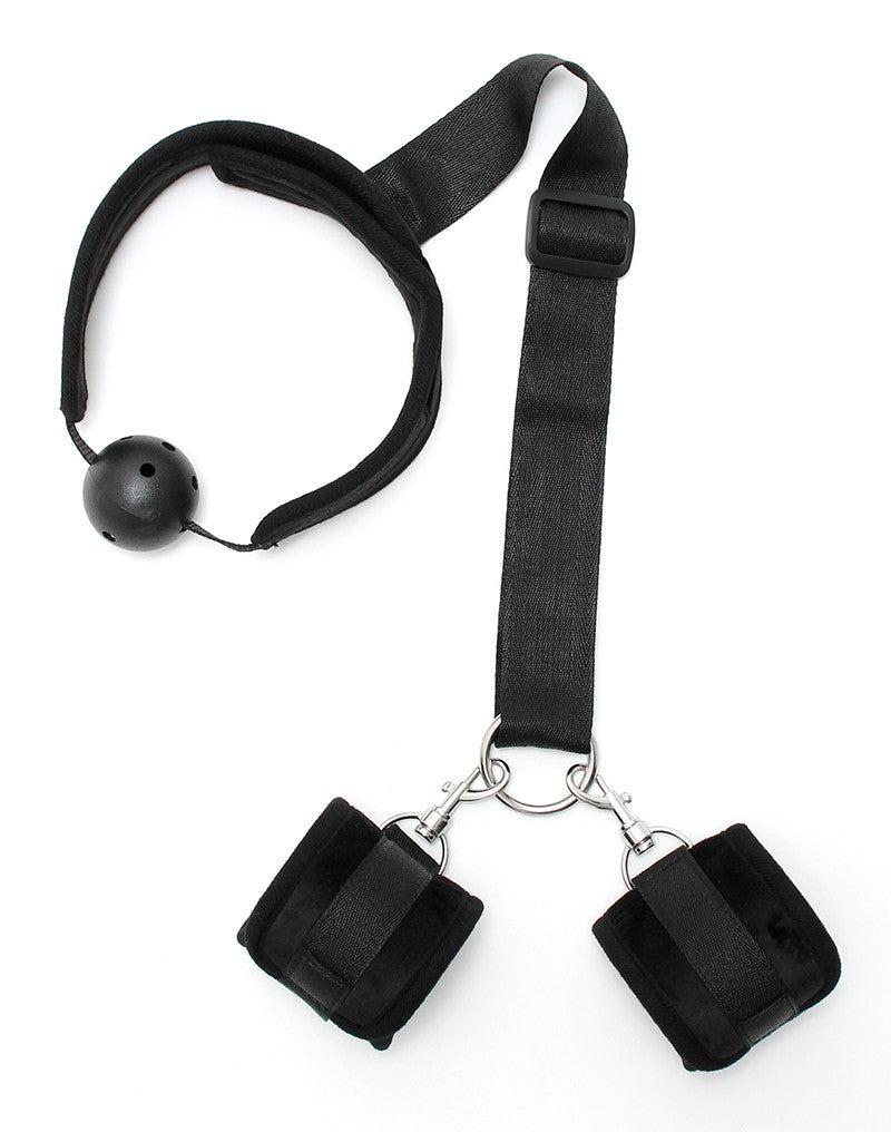 Rimba - Bondage Set - Mouth Gag - Handcuffs - Velcro - Black - Gag Diameter 45 mm - Erotiekvoordeel.nl