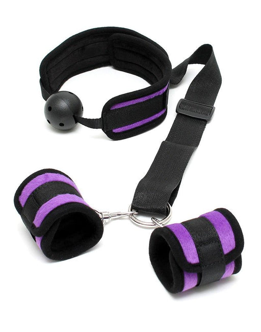 Rimba Bondage Play - Bondage Set - Mouth Gag - Handcuffs - Velcro - Black/Purple - Gag Diameter 45 mm - Erotiekvoordeel.nl