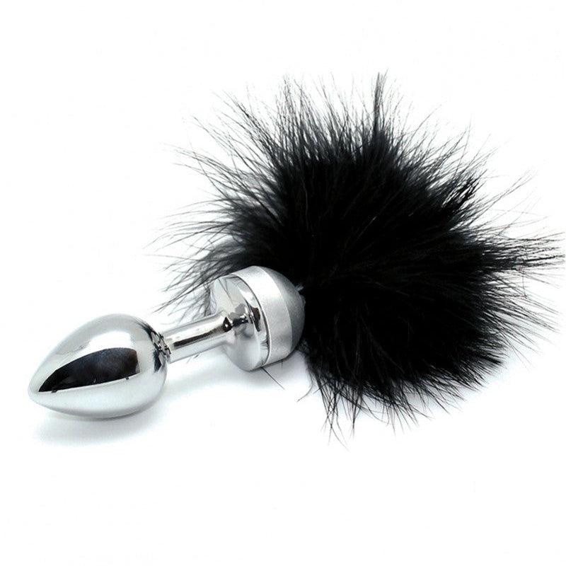 Rimba - Plug anale in acciaio inossidabile con piume - Nero-Erotiekvoordeel.nl
