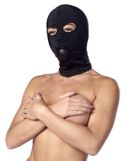 Rimba - Elastische Kopfmaske aus weichem Stoff mit Ballknebel - Schwarz - Erotiekvoordeel.nl