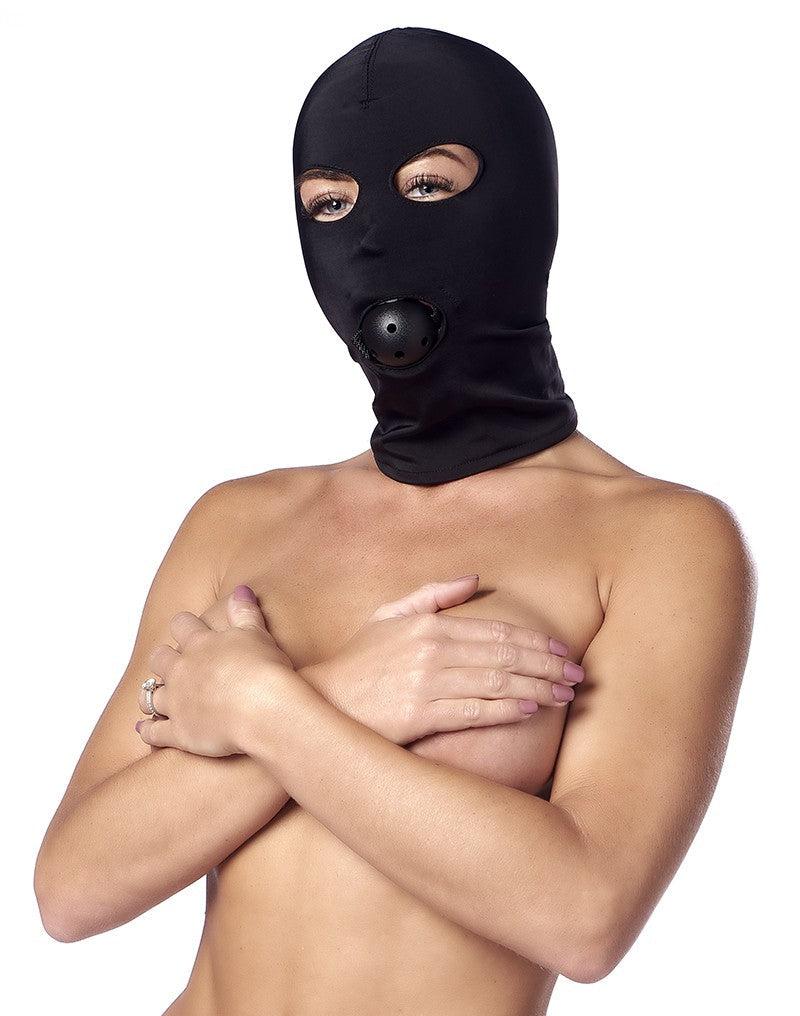 Rimba - Elastische Kopfmaske aus weichem Stoff mit Ballknebel - Schwarz - Erotiekvoordeel.nl