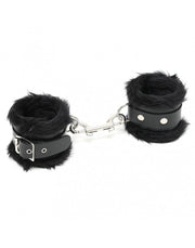 Rimba - Menottes de cheville en cuir doublées de fourrure - Noir - Erotiekvoordeel.nl