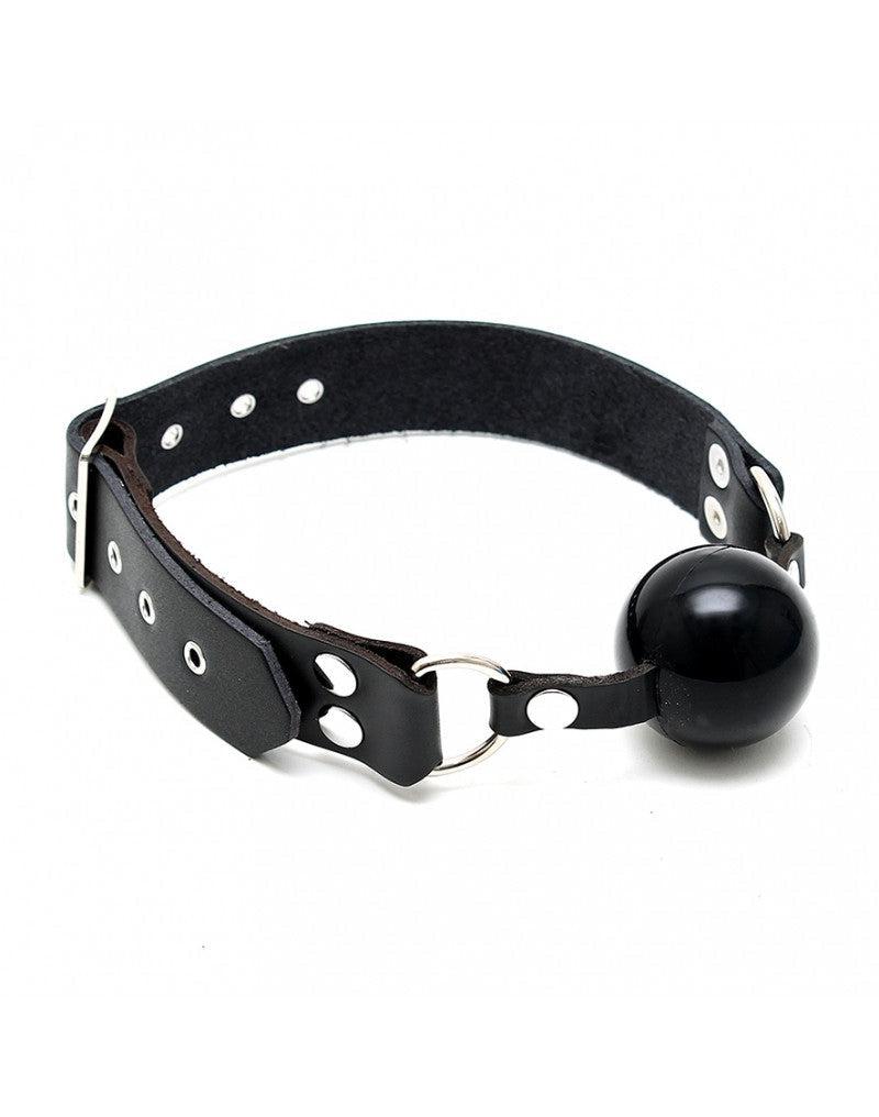 Rimba - Knebel mit Silikonball und Lederband - Schwarz - Erotiekvoordeel.nl
