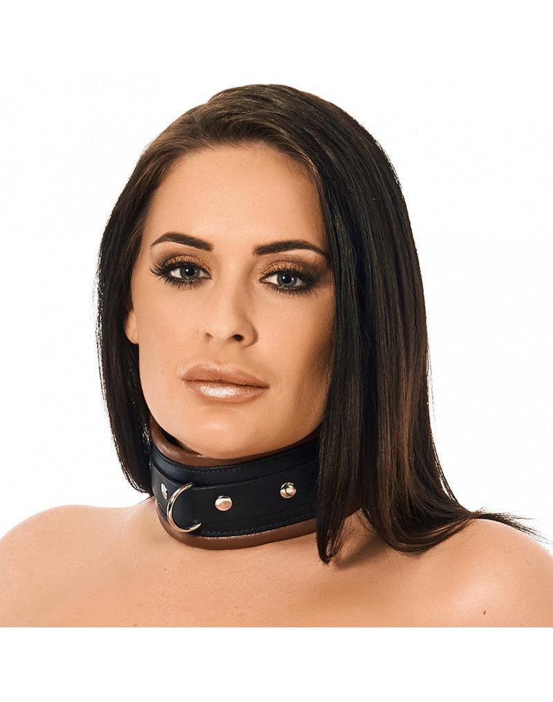 Rimba Bondage Play - Collare - Collar - Foderato in pelle - Larghezza 7 cm - Nero/Marrone-Erotiekvoordeel.nl