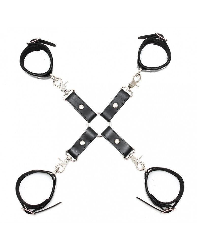 Rimba - Hogtie Restraint Set with Handcuffs, Ankle Cuffs, and Hogtie Connection Set - Black - Erotiekvoordeel.nl