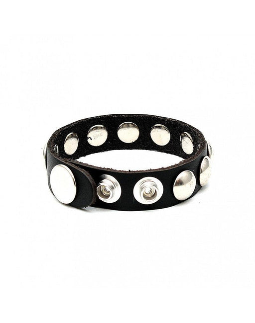 Rimba - Anello fallico in pelle con borchie decorative - Regolabile con bottoni a pressione - Nero-Erotiekvoordeel.nl