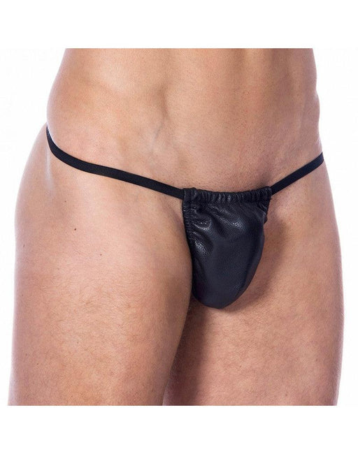 Rimba - Lederen Heren String Met Penis Pouch - Zwart-Erotiekvoordeel.nl