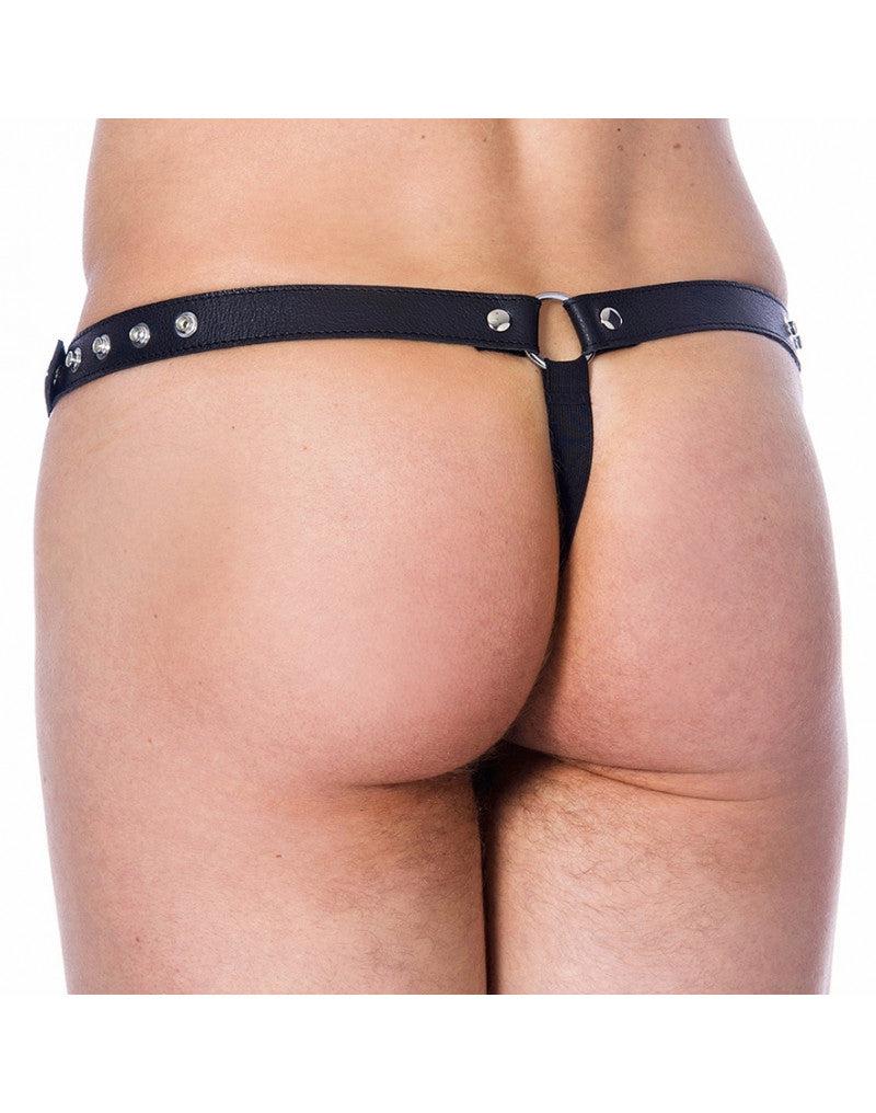 Rimba - Lederen Stripper String Met Verwijderbaar Voorfront - Zwart-Erotiekvoordeel.nl
