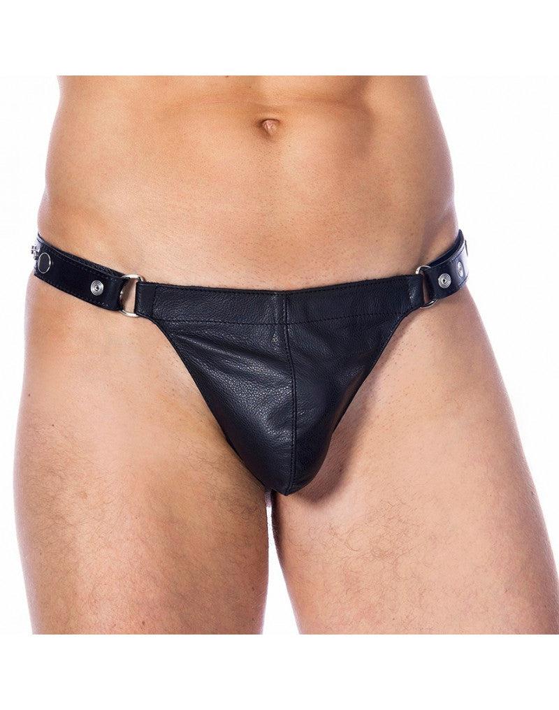 Rimba - Lederen Stripper String Met Verwijderbaar Voorfront - Zwart-Erotiekvoordeel.nl