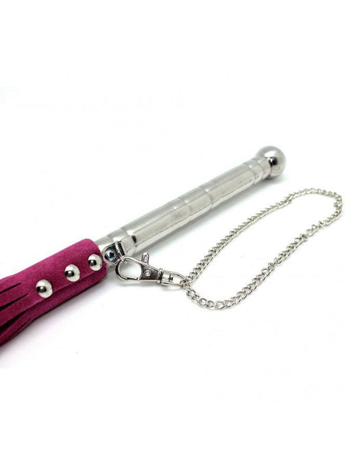 Rimba - Leren Zweep (Flogger) Met Metalen Handvat - Roze-Erotiekvoordeel.nl