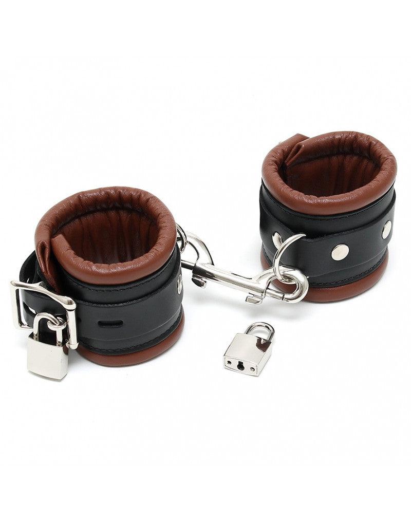 Menottes de luxe en cuir doublées - Noir/Marron-Erotiekvoordeel.nl