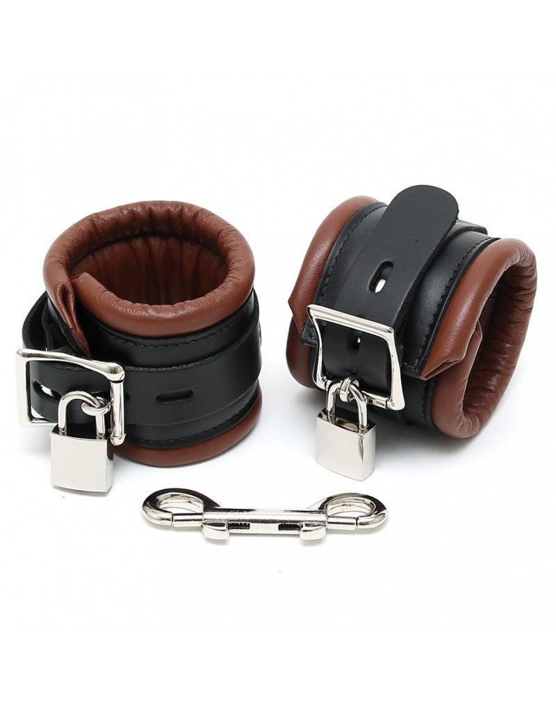 Menottes de luxe en cuir doublées - Noir/Marron-Erotiekvoordeel.nl