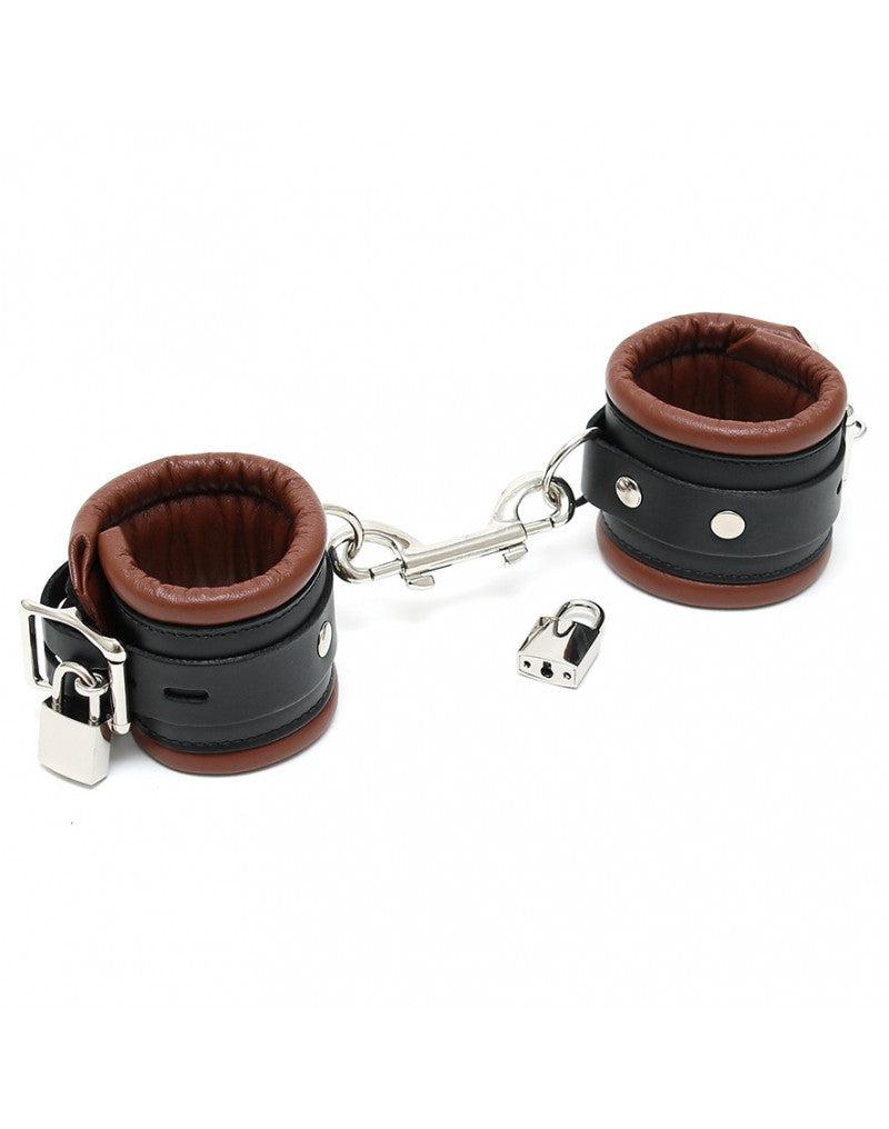 Menottes de luxe en cuir doublées - Noir/Marron -Erotiekvoordeel.nl