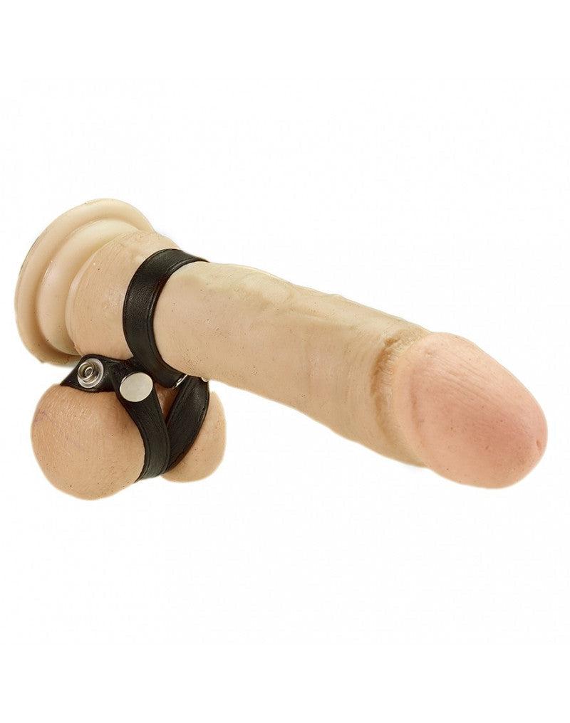 Rimba - Cinghia per pene con allargatore per testicoli - Pelle - Nero - Regolabile con bottoni a pressione - Erotiekvoordeel.nl