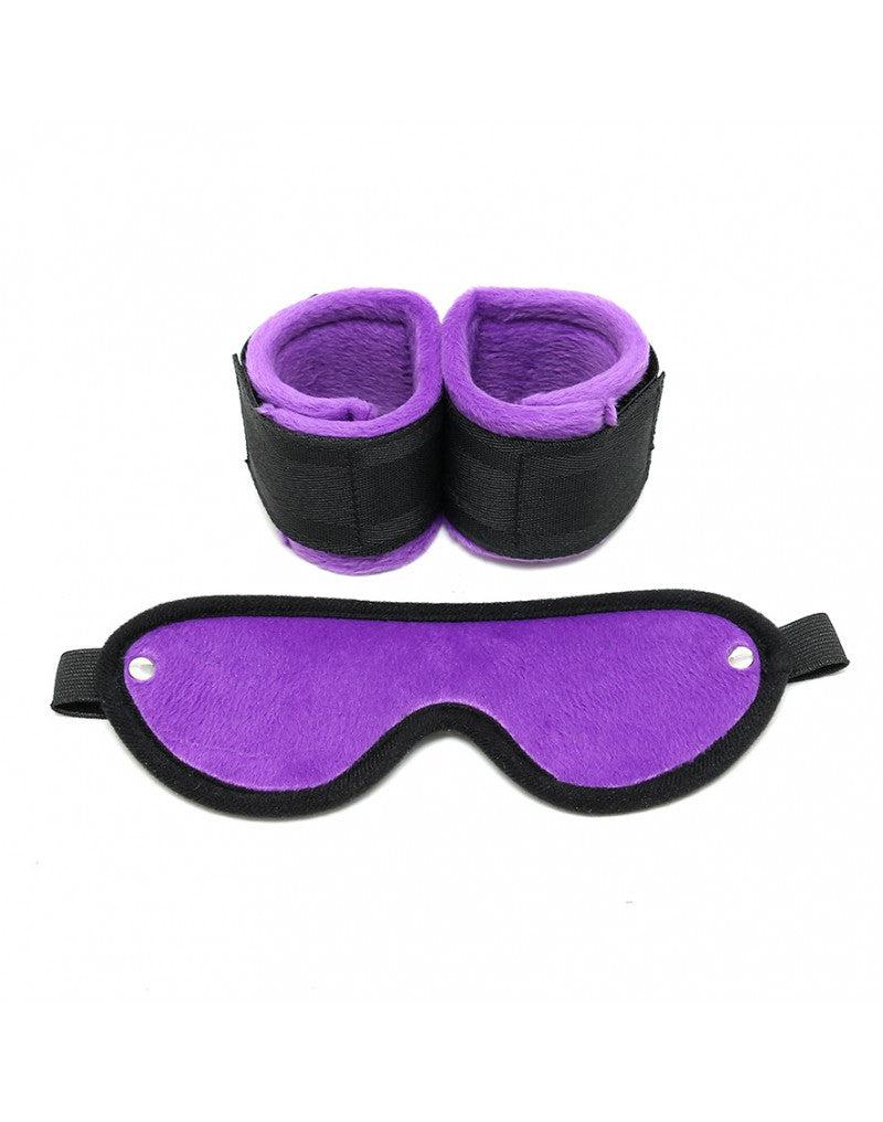 Rimba - Soft Bondage Manette con maschera - Nero/Viola-Erotiekvoordeel.nl