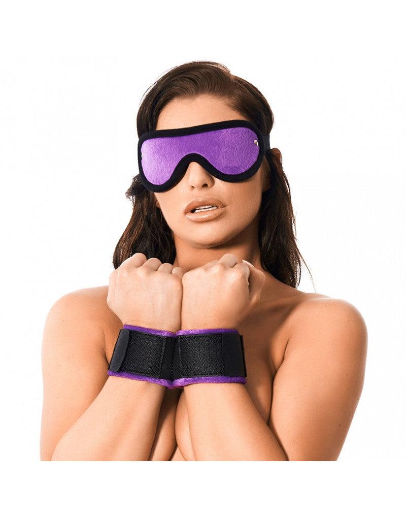 Rimba - Soft Bondage Manette con maschera - Nero/Viola-Erotiekvoordeel.nl