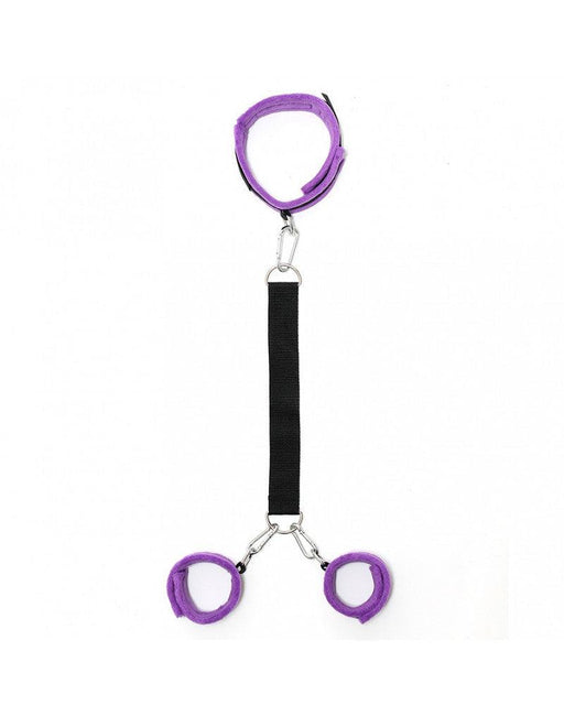 Rimba - Soft Bondage Collar to Handcuffs Set - Black/Purple-Erotiekvoordeel.nl
