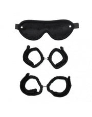 Rimba - Set Soft Bondage con manette, cavigliere e benda - Nero-Erotiekvoordeel.nl