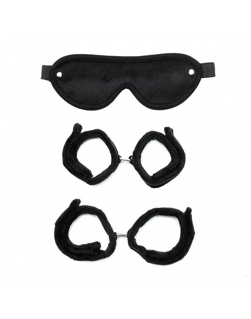 Rimba - Set Soft Bondage con manette, cavigliere e benda - Nero-Erotiekvoordeel.nl