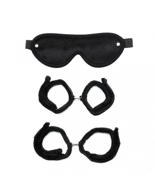Rimba - Soft Bondage Set Handcuffs Ankle Cuffs Blindfold - Black-Erotiekvoordeel.nl