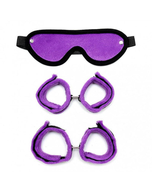 Rimba - Soft Bondage Set Handcuffs Ankle Cuffs Blindfold - Black/Purple-Erotiekvoordeel.nl