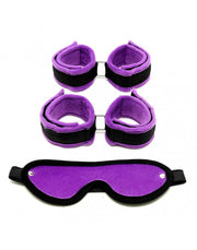 Rimba - Set Soft Bondage Manette, Calzari e Benda - Nero/Viola-Erotiekvoordeel.nl