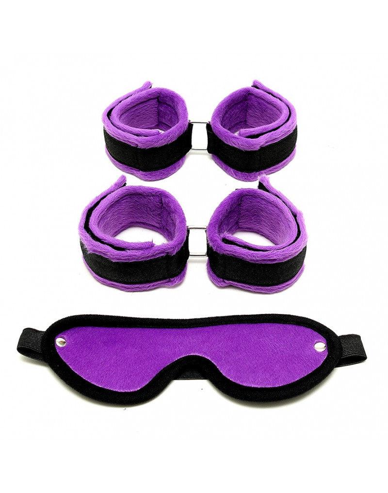 Rimba - Set Soft Bondage Manette, Calzari e Benda - Nero/Viola-Erotiekvoordeel.nl
