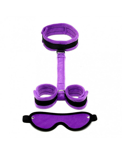 Rimba - Soft Bondage Set with Velcro Cuffs/collar/blindfold - Black/Purple-Erotiekvoordeel.nl