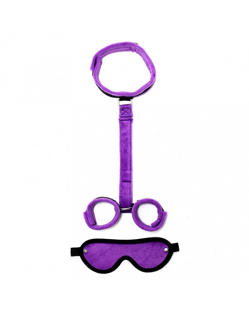 Rimba - Set Soft Bondage con velcro Manette/collare/benda - Nero/Viola-Erotiekvoordeel.nl