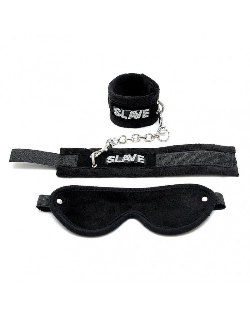 Rimba - Set Soft Bondage con benda e manette SLAVE - Nero-Erotiekvoordeel.nl