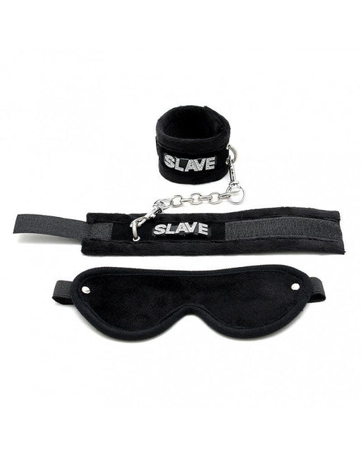 Rimba - Soft Bondage Set blindfold and handcuffs SLAVE - Black-Erotiekvoordeel.nl