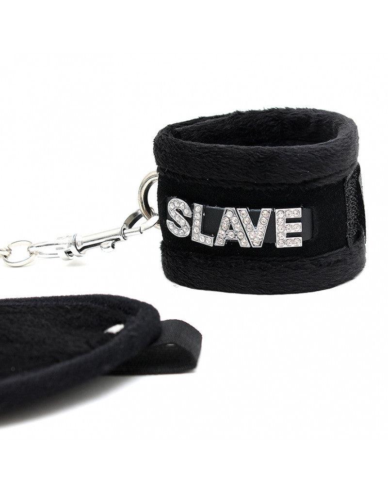 Rimba - Set Soft Bondage con benda e manette SLAVE - Nero-Erotiekvoordeel.nl