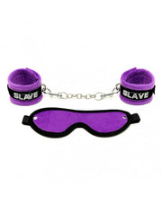 Rimba - Soft Bondage Set blinddoek En handboeien SLAVE - Zwart/Paars-Erotiekvoordeel.nl