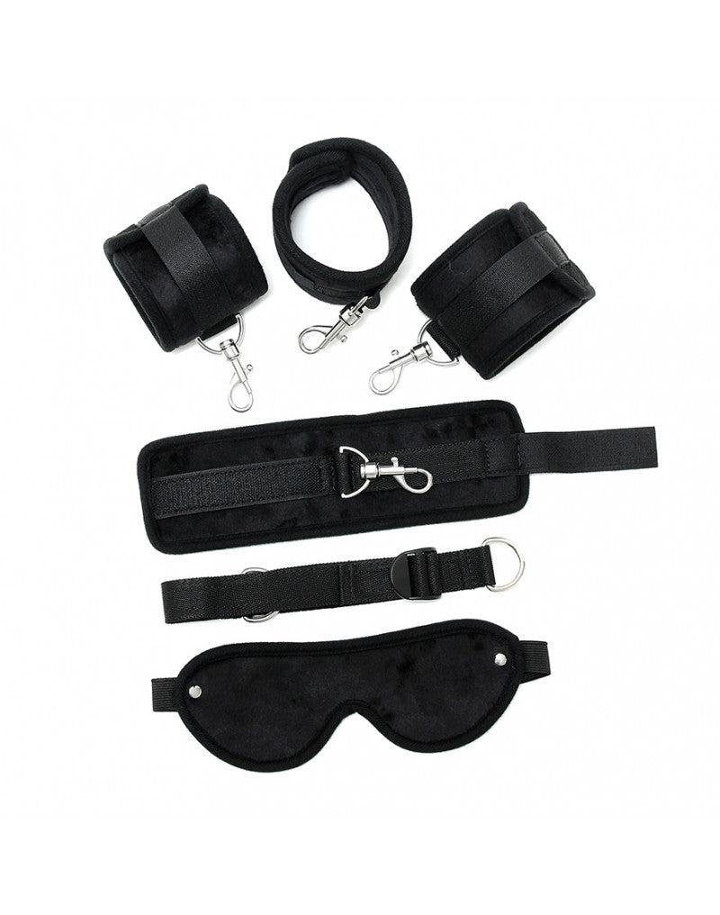 Rimba - Set bondage morbido per mani/caviglie con fascia e benda - Nero -Erotiekvoordeel.nl
