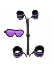 Rimba - Kit de bondage souple (menottes pour les poignets et les chevilles) avec bandeau - Noir/Violet - Erotiekvoordeel.nl