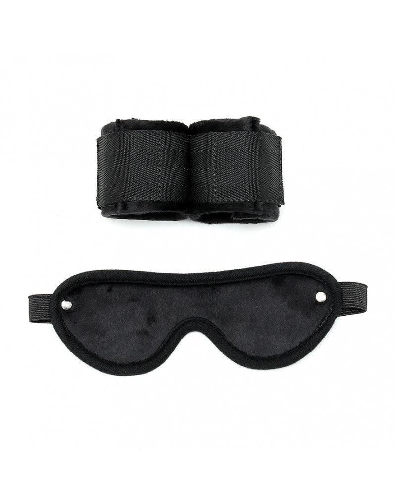 Rimba - Soft bondage set handcuffs and blindfold - Black-Erotiekvoordeel.nl