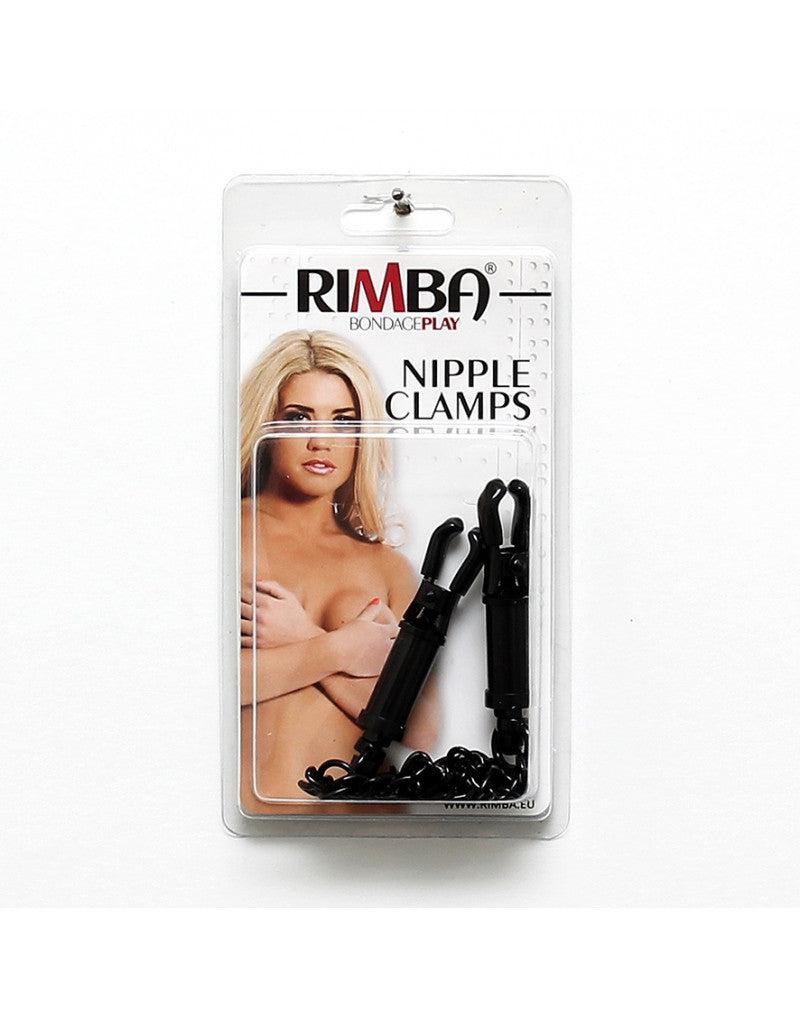 Rimba - Pinze per capezzoli nere regolabili con catena e copri-pinze - Erotiekvoordeel.nl