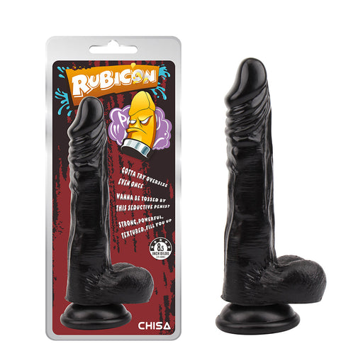 Rubicon - Zuignap Dildo 21,5 x 4 cm - Zwart-Erotiekvoordeel.nl